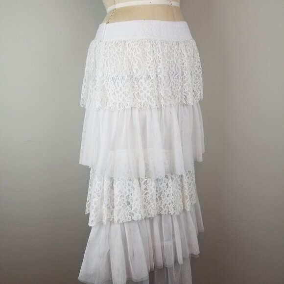 Vintage Style Tiered White Midi Length Lace & Tulle Skirt Ladies size Small - Picture 5 of 5